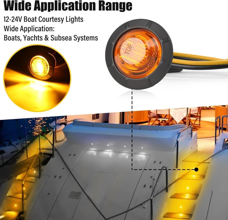 ALFU 20pcs 3/4" Round LED Trailer Side Marker Clearance Lights Front Rear Signal Marker Indicators Tail Light Waterproof for Boat Lorry Truck Pickup Bus RV Car Bus Van （Amber&Red） - Image 5